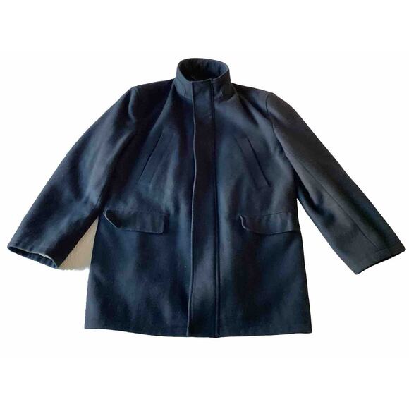 Funnel Neck Men’s Xtra Large Black Wool Coat Pea coat by Australian Blazer